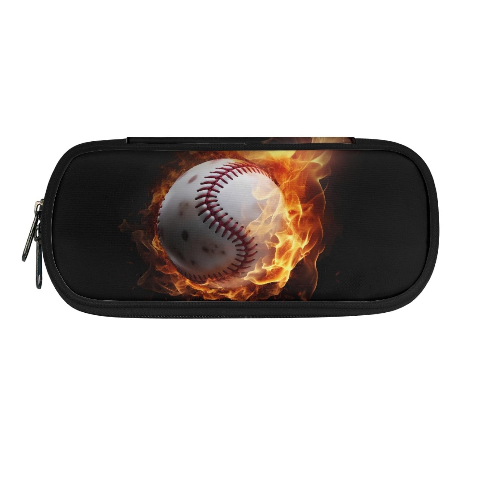TOADDMOS Fire Softball Print Big Capacity Pencil Case Large Pencil Pouch Stationery Pen Bag for Teen Boys