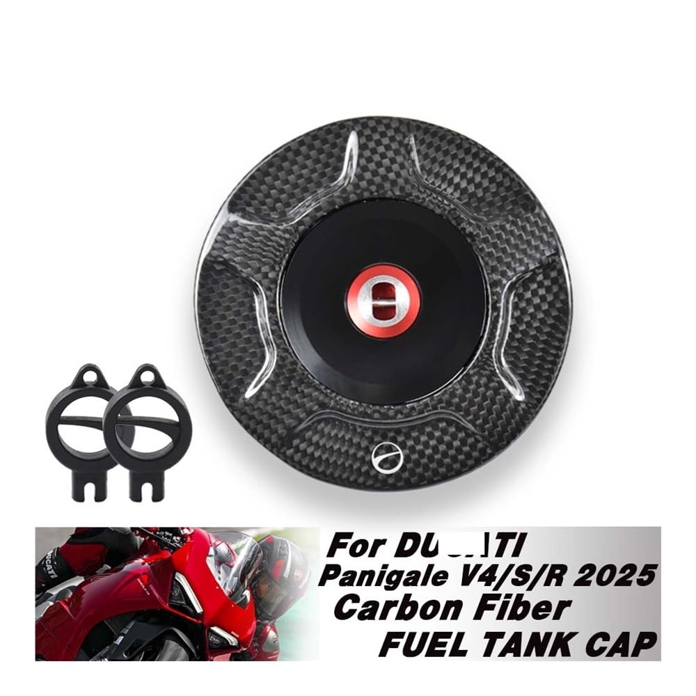 moto Adesivo serbatoio Per Du&cati Panigale V4 S/R 2025 Tappo serbatoio carburante con serratura in fibra di carbonio per motocicletta, sicurezza antifurto(Black)