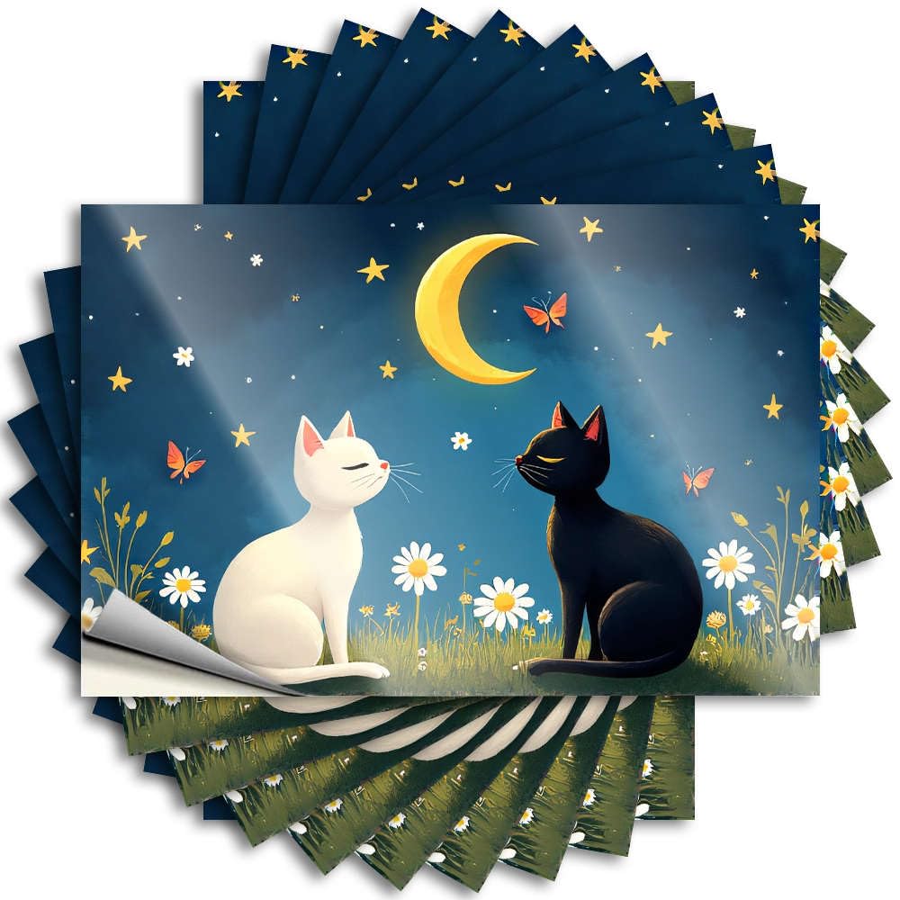 Backyard Bar Decor Happy Quote - Two Cats Under The Moonlit Sky. Removable Decal Case Easy Peel for Outdoor(8X12CM)
