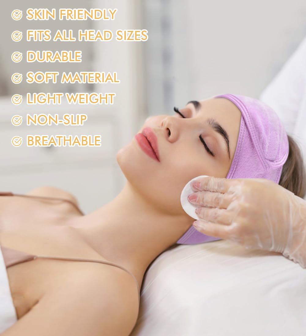 SINLAND Headband for Women Ultra Soft Adjustable Makeup Hair Band with Magic Tape, Stretch Head Wrap for Bath Shower, Facial Mask, Yoga - Image 3