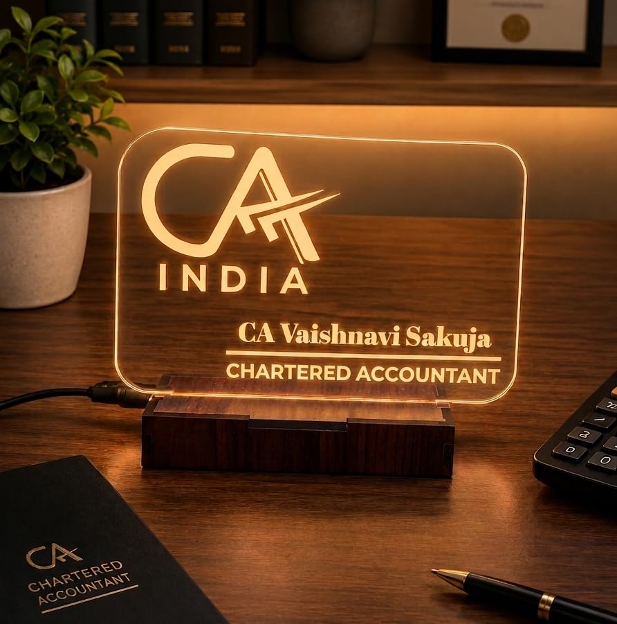 Image of DON'T JUDGE ME Personalized CA Nameplate with Light, Corporate Gifting Custom LED Acrylic Plates, Chartered Accountant Acrylic Desk lamp