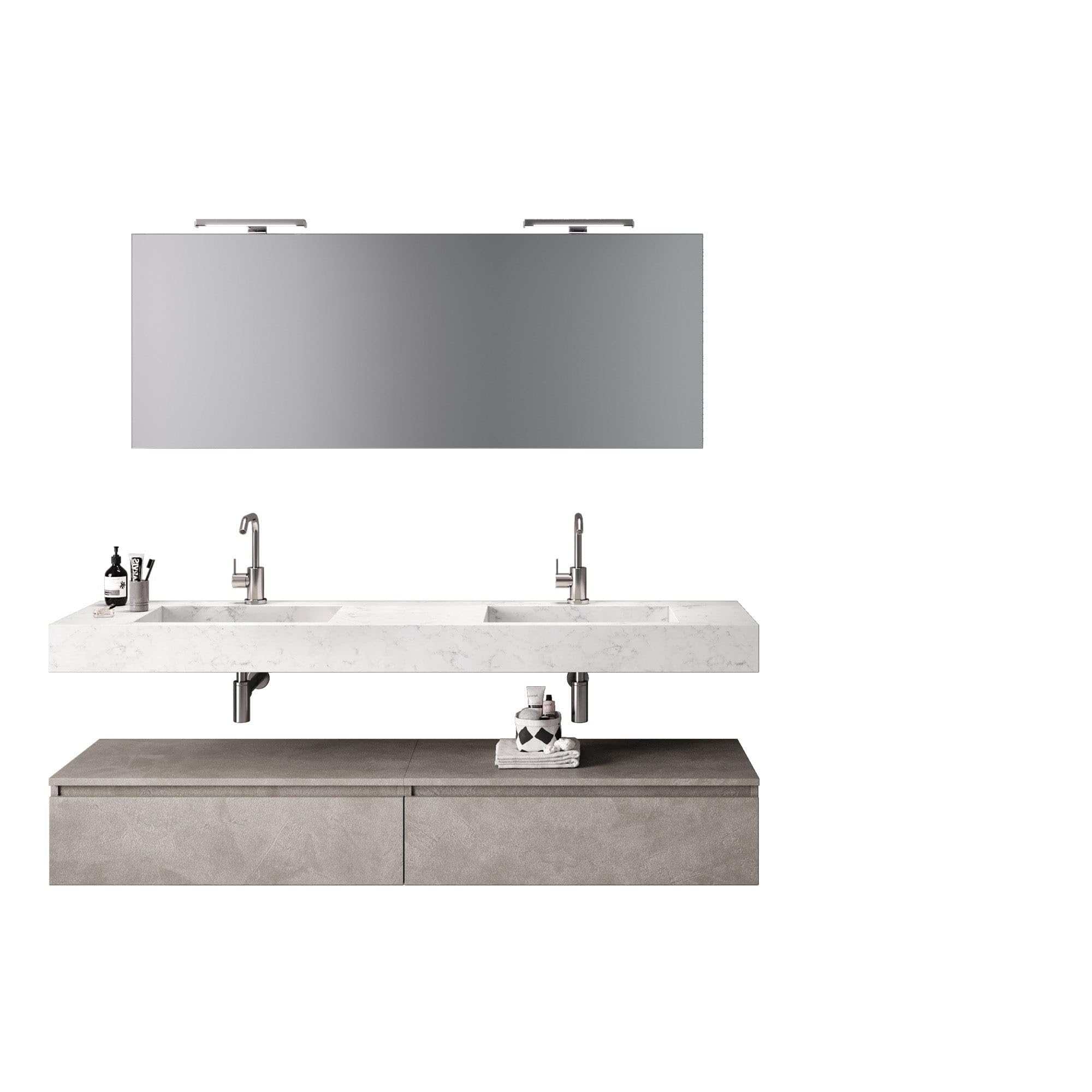 AQA DESIGN accessori casa composizione 7 pezzi bagno, top scatolato in hpl laminato, realizzato con tecnica folding antigraffio effetto marmo di - Multicolore - 180x45x190 cm
