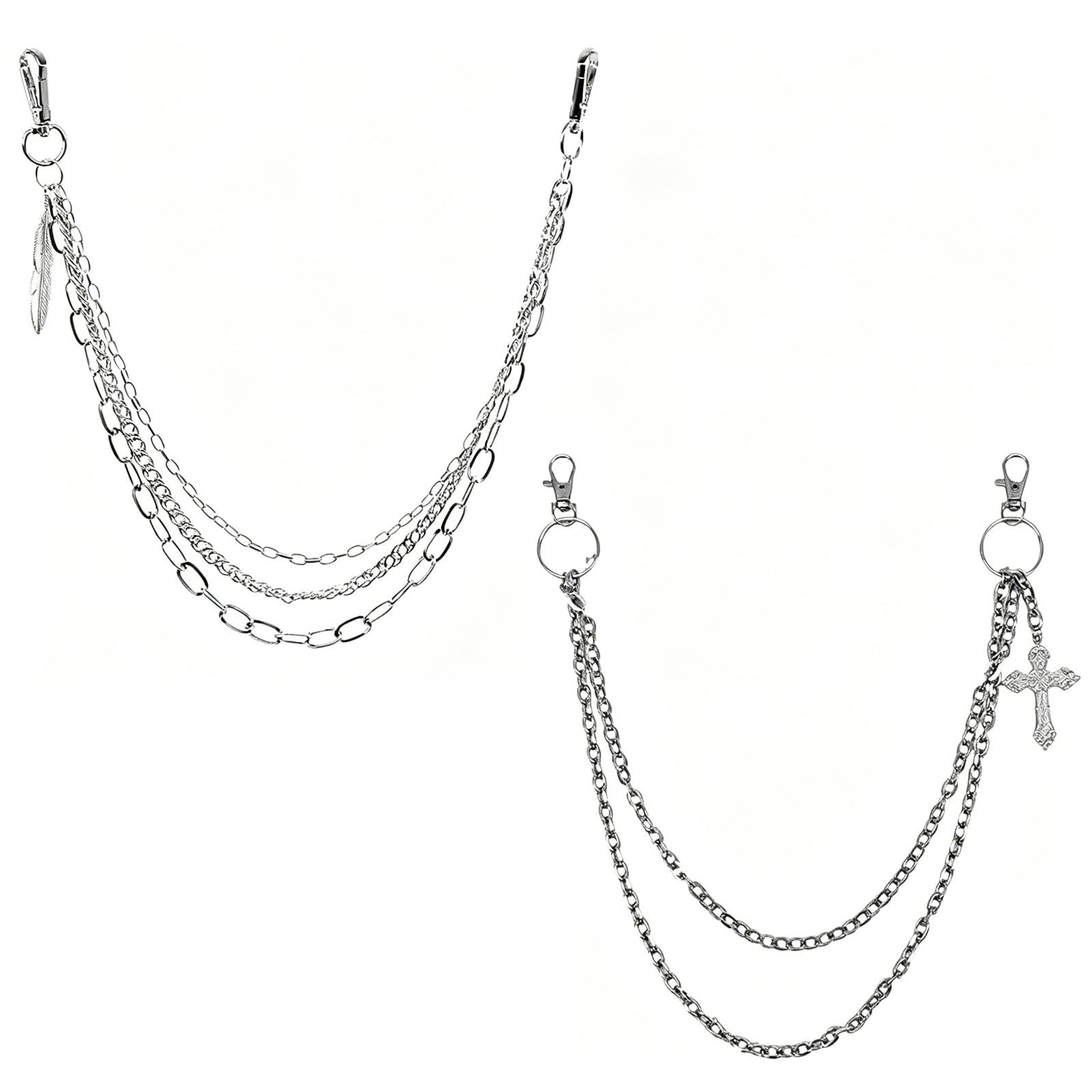 srkspyfd 2Pcs Jeans Chain for Men, Gothic Jewellery Accessories, Layered Pants Chain with Cross Pendant, Punk Rock Style Chain Belt for Streetwear and Alternative Fashion-picture-25