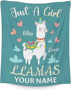 Blanket for Girl Boy - 50x60 Inches Cute Llama Throw Gifts- Personalized Teal Soft Fuzzy Blankets for Bed, Couch & Living Room