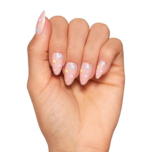 Miniatura 2 de Glamnetic Uñas a presión  Sugar Rush  Almendra corta, uñas nude semitransparentes con detalles de corazón pastel  15 tamaños  Kit de 30 uñas con