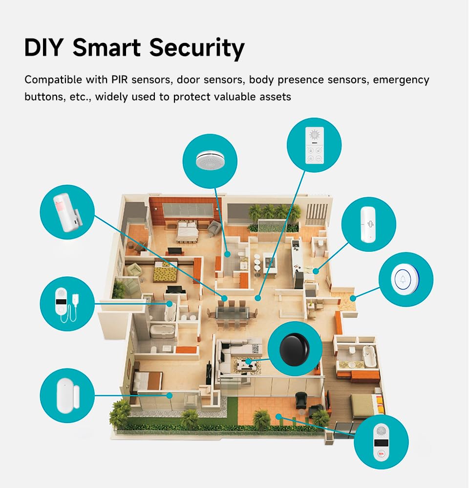 Kits de alarma antirrobo inteligente WiFi (anfitrión, sensores de puerta/movimiento, botón de emergencia SOS, timbre, control remoto), seguridad del hogar y automático, alarma antirrobo 130DB