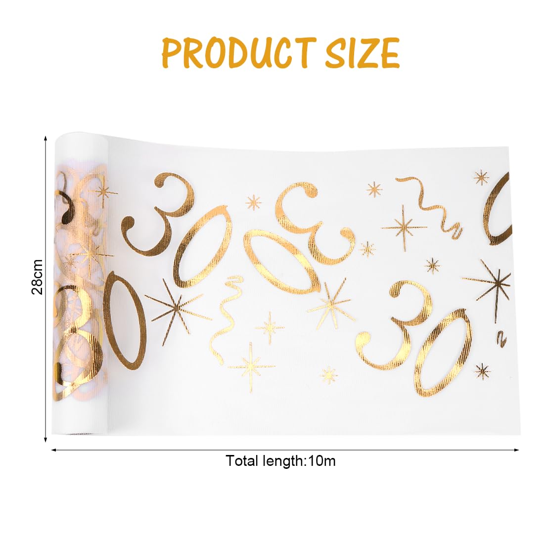 Chemin De Table Anniversaire 30 Ans Doré Brillant 28cm X 10m - Décoration Luxueuse Découpable