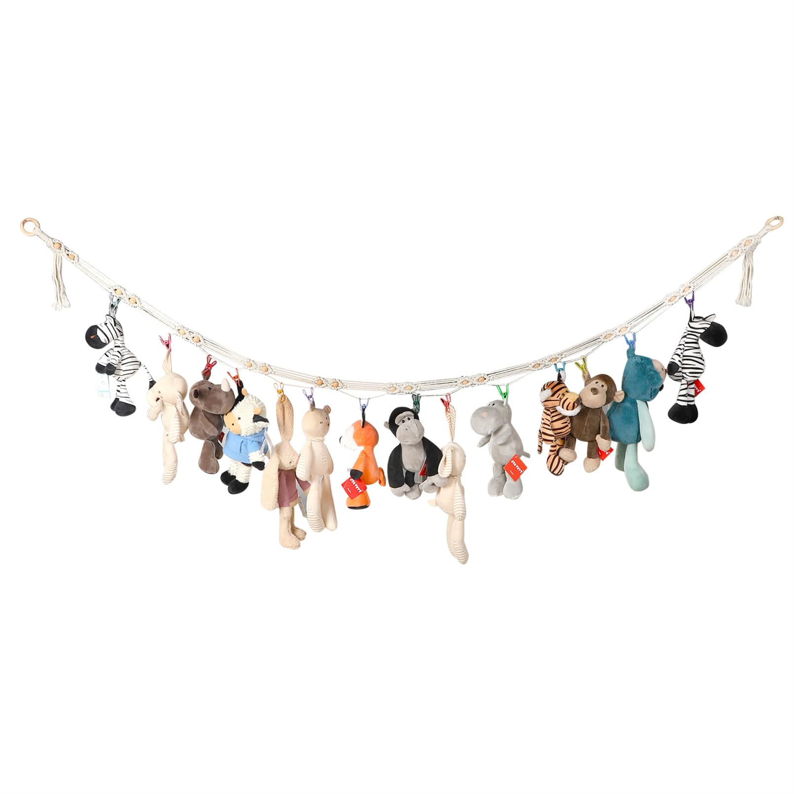 Stofftier Aufbewahrungsnetz Hängematte Kuscheltier Aufbewahrung Hängematte Teddy Hängematte mit Haken Spielzeug Hängematten Makramee Boho Teddybär Aufbewahrung für Schlafzimmer Kinderzimmer