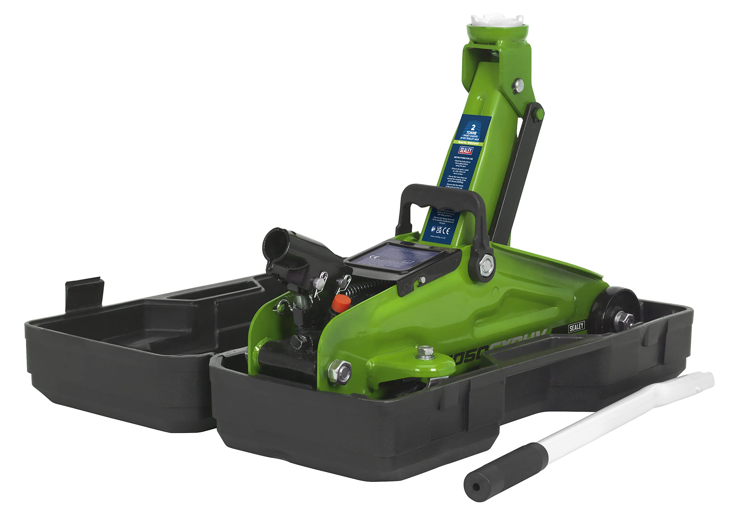 Sealey 1050Cxdhv Trolley Jack 2 Tonne Hi-Vis Short Chassis With Storage Case