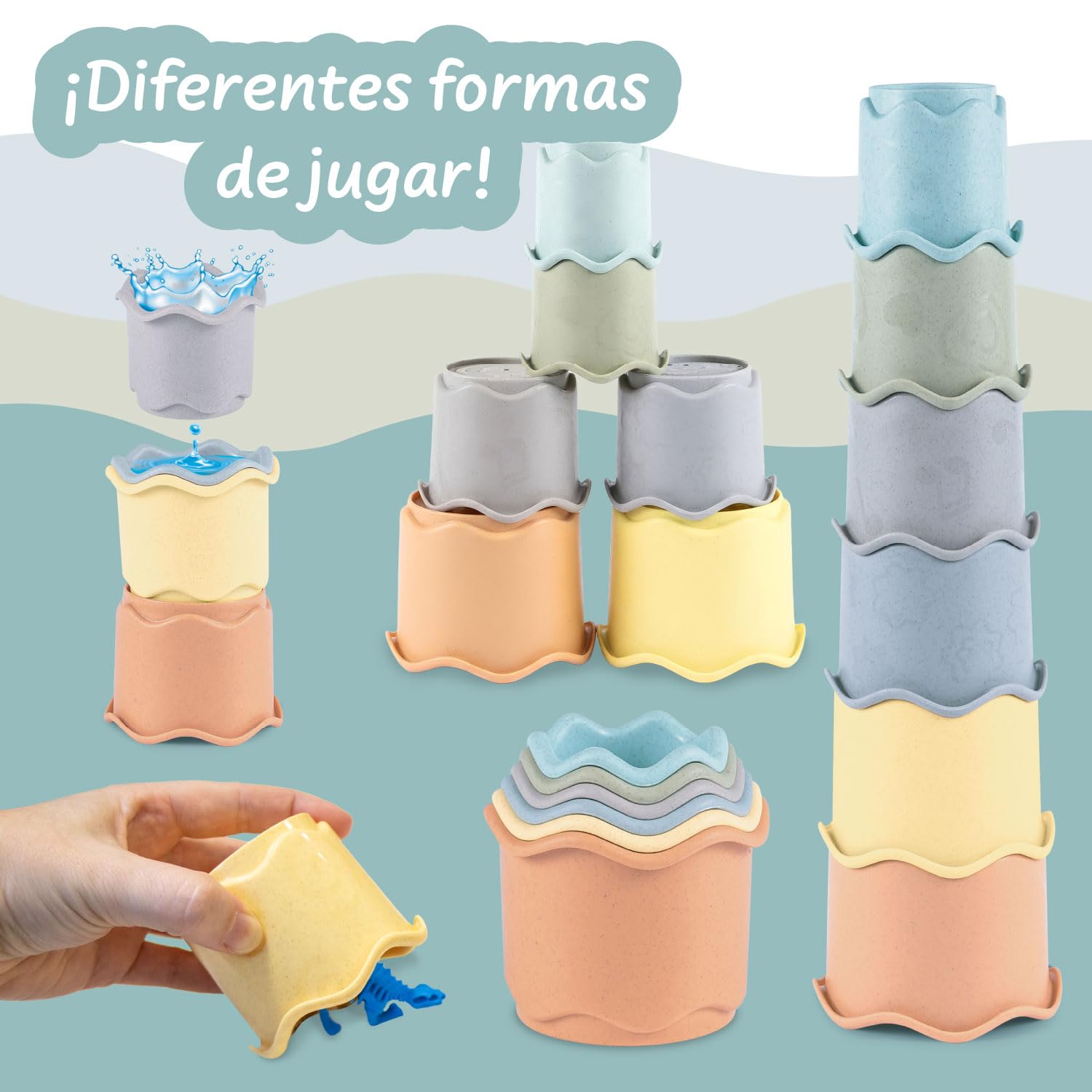 Science4you Vasos Apilables Bebé 3 en 1 – Juguete Apilable con 6 Vasos, Baño Playa Interior, 6 9 12 Meses+ — view 5