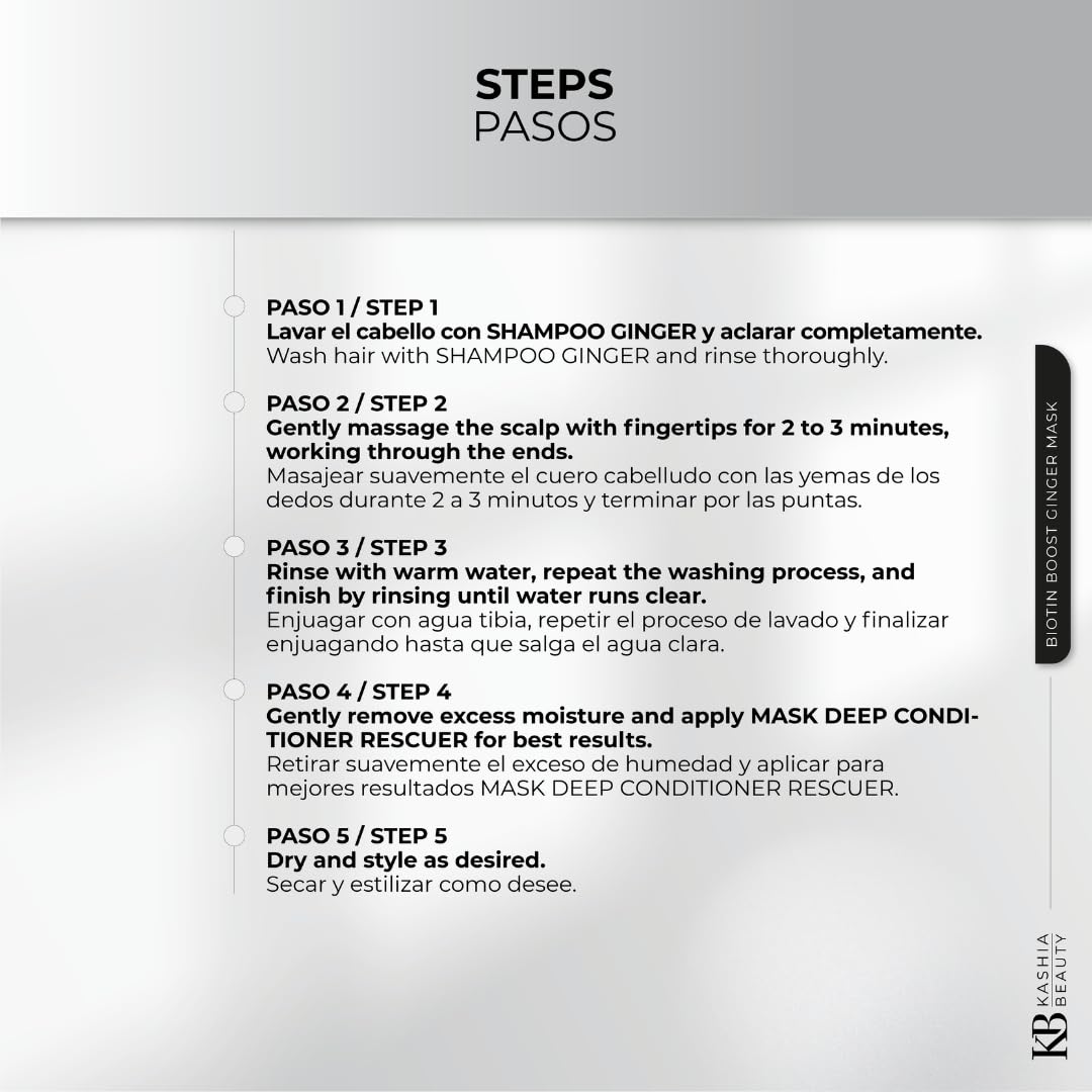 Kashia Beauty Ginger Biotin Boost Hair Mask 17.6 oz – Deep Conditioning Treatment with Biotin & Ginger Extract – Strengthens Follicles Improves Elasticity & Adds Shine – For Weak or Thinning Hair