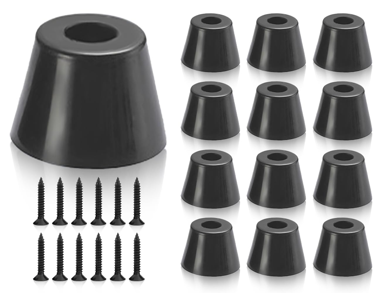 ZoeTekway Set mit 12 Gummifüßen für Stühle, runde Pads und Gummipuffer, 12 Füße und 14 Schrauben (Schwarz, 19 mm)