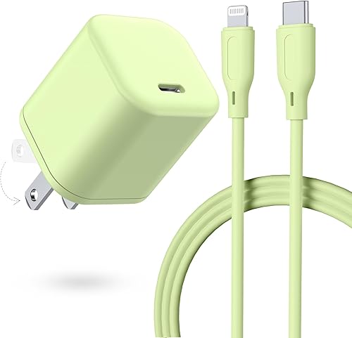 Cargador rápido USB C para iPhone de 20 W, bloque de carga plegable GaN, adaptador de corriente portátil con cable USB C a Lightning certificado MFi