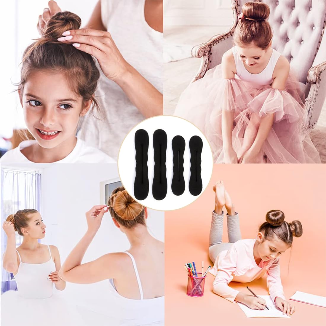 Magic Espuma Esponja Moño Pelo, Conjunto de Donas para Cabello, Twist Curler Donut