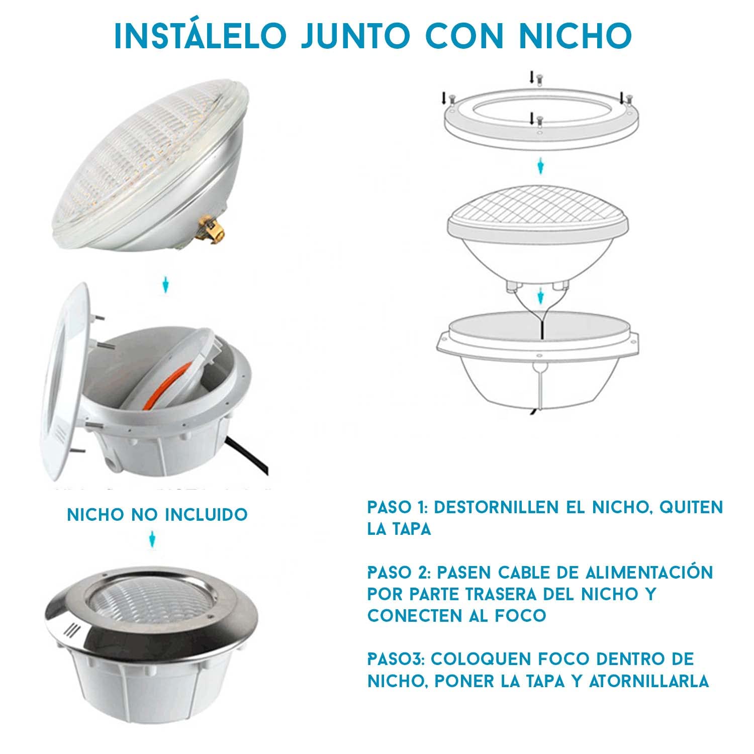 Bombilla Piscina LED Sumergible PAR56 35W 12V 6000K para empotrar Lámpara de luz subacuática para piscina, Luz blanca impermeable para estanque de piscina interior al aire libre