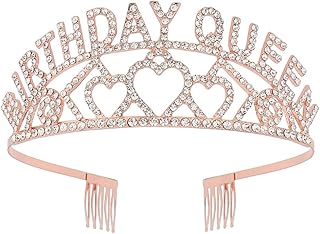 Elizabeth - Tiara de cumpleaños 2020 para mujer, color oro rosa, para cumpleaños, reina, tiara y corona para mujer, decoración de cristal de diamantes de imitación
