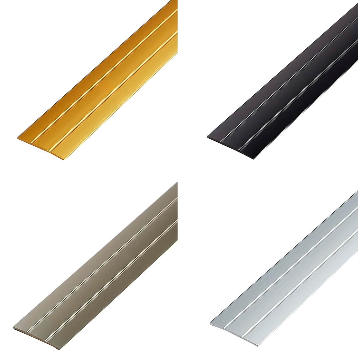 Übergangsleiste | Übergangsprofil | Übergangsschiene flach | Ausgleichsprofil | Aluminium Abdeckleiste | Bodenschiene | Farbe: Champagner | Länge 1000mm | 37mm Breit | Selbstklebend