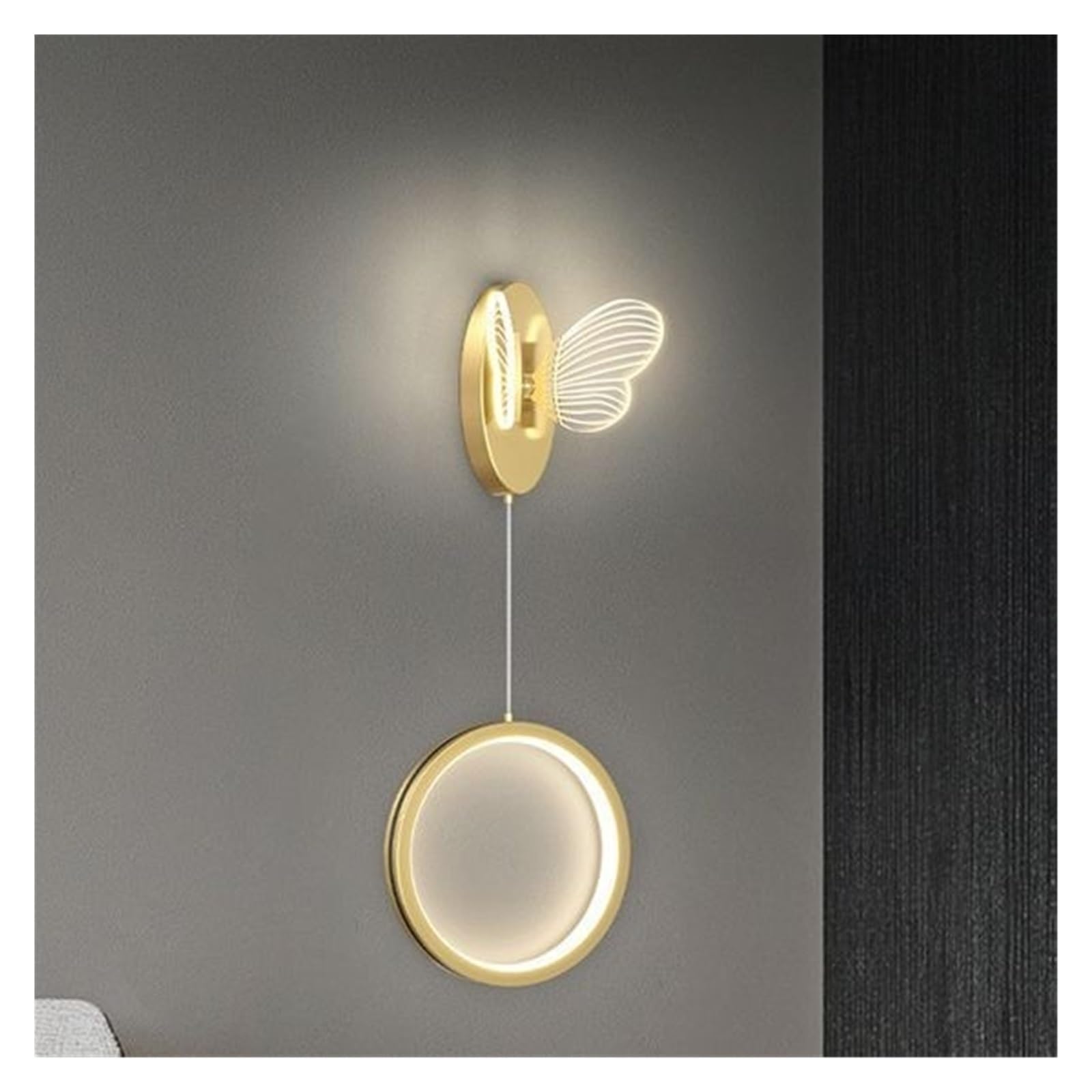 Lampada da comodino lampada da parete luce lusso semplice creativo lampada nordica calda farfalla camera da letto lampada soggiorno divano sfondo lampada da parete(B Golden white light 20W)