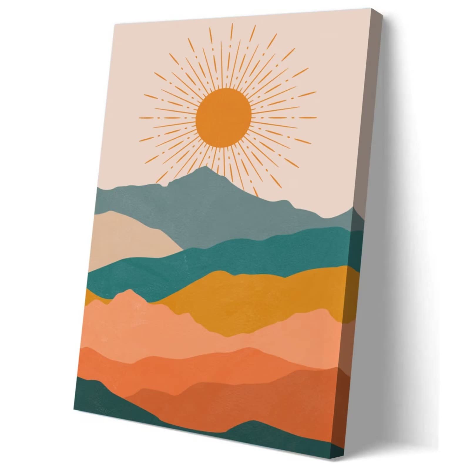Boho Wall Art, Neutral Wall Art, Boho Mountain Sunset Landscape Canvas