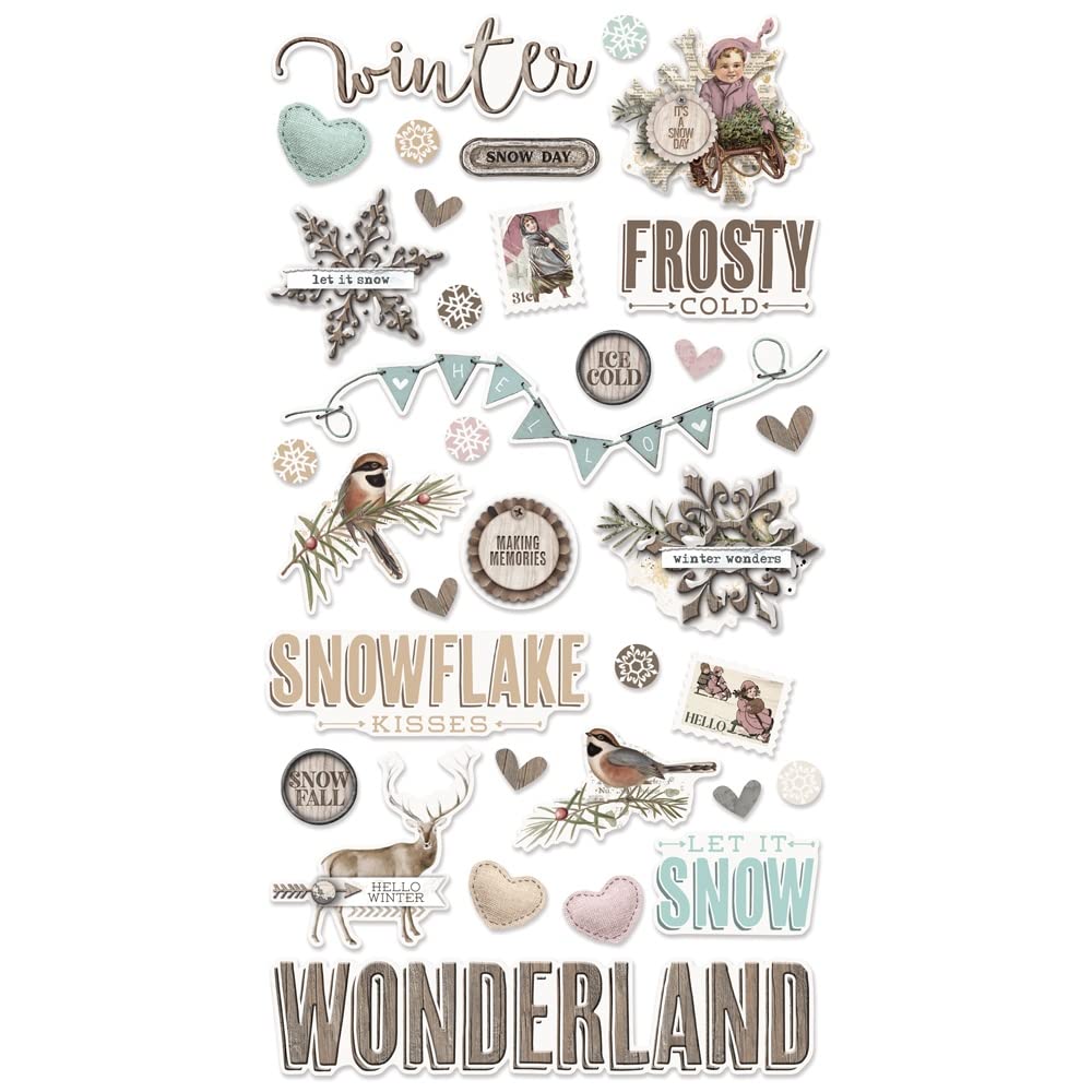 SIMPLE STORIES Simple Vintage Winter Woods Chipboard Stickers 6