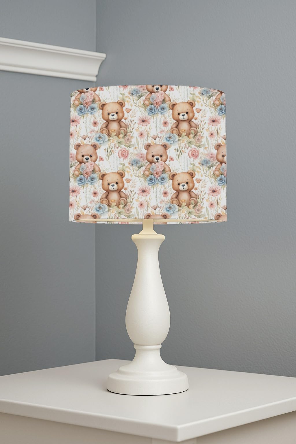 Whimsical Bear Blossoms lightshade – 20 x 18.5cm Table Drum Shade | E33BB8
