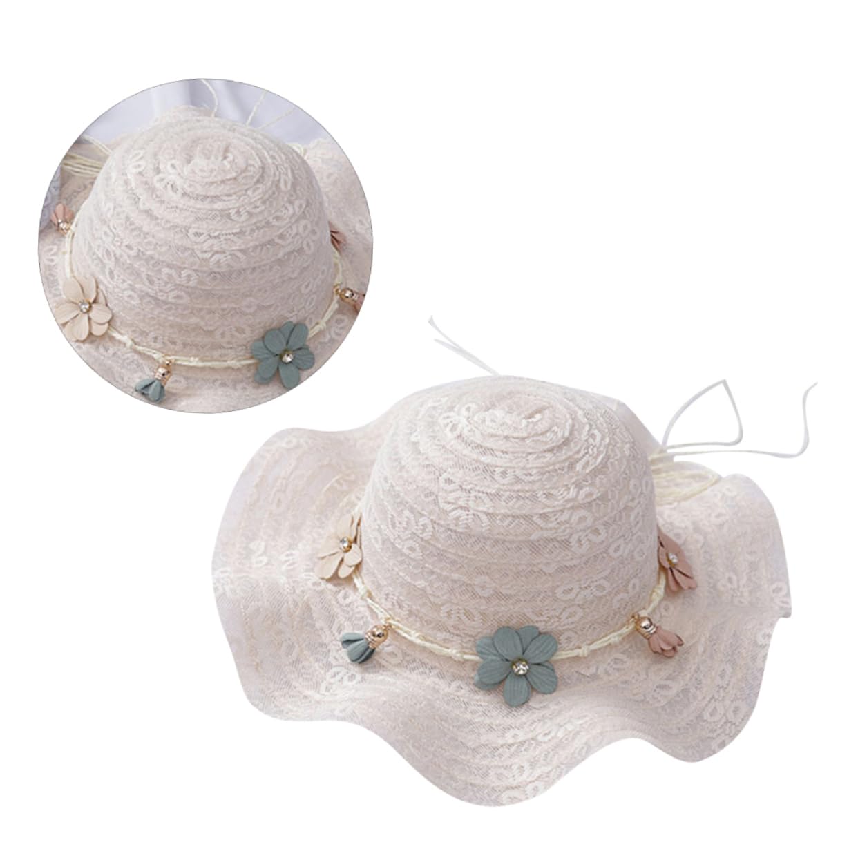 Veemoon Cappello da Sole per Largo Carino Paglia Cappello da Sole per Bambina parà Bianco Cappello da Spiaggia per Cappello per Cappello a Larga bambù