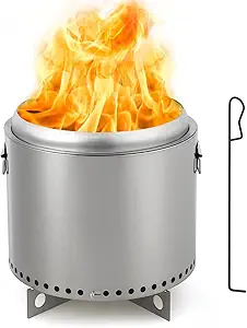 PioneerWorks Outdoor Mini Fire Pit - Stainless Steel, Ideal for Backyard, Camping, Picnics, Includes Firehook, 16.5in Diameter.