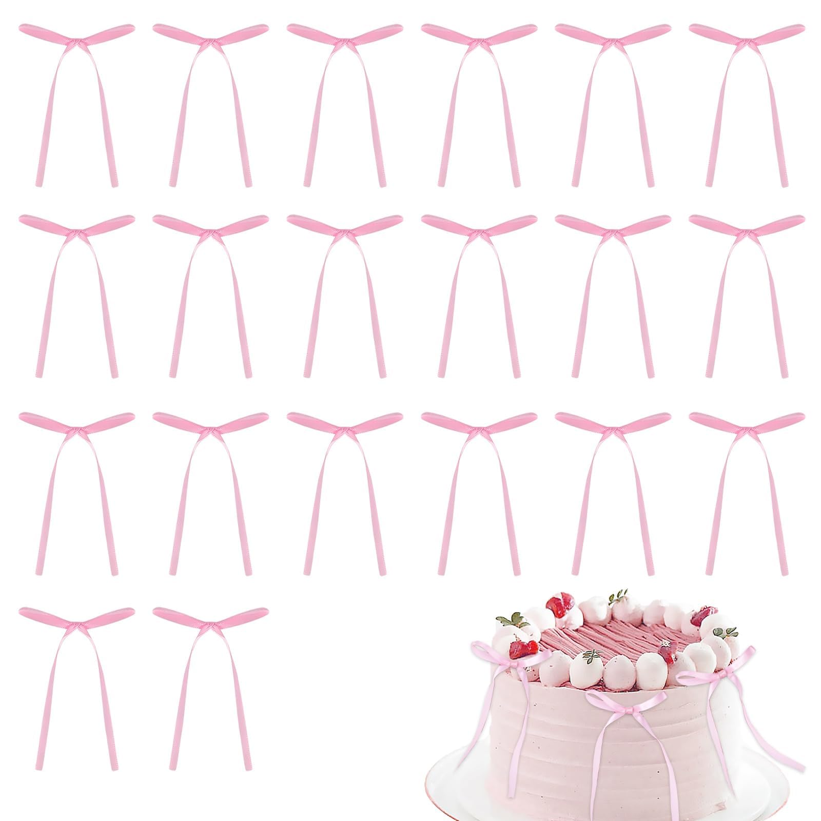 Paquete de 20 adornos para tartas, lazo rosa Ribbion para tartas, lazos para pastel, decoración de cupcakes con lazo vintage rosa para envolver regalos, manualidades, boda, baby shower, despedida de