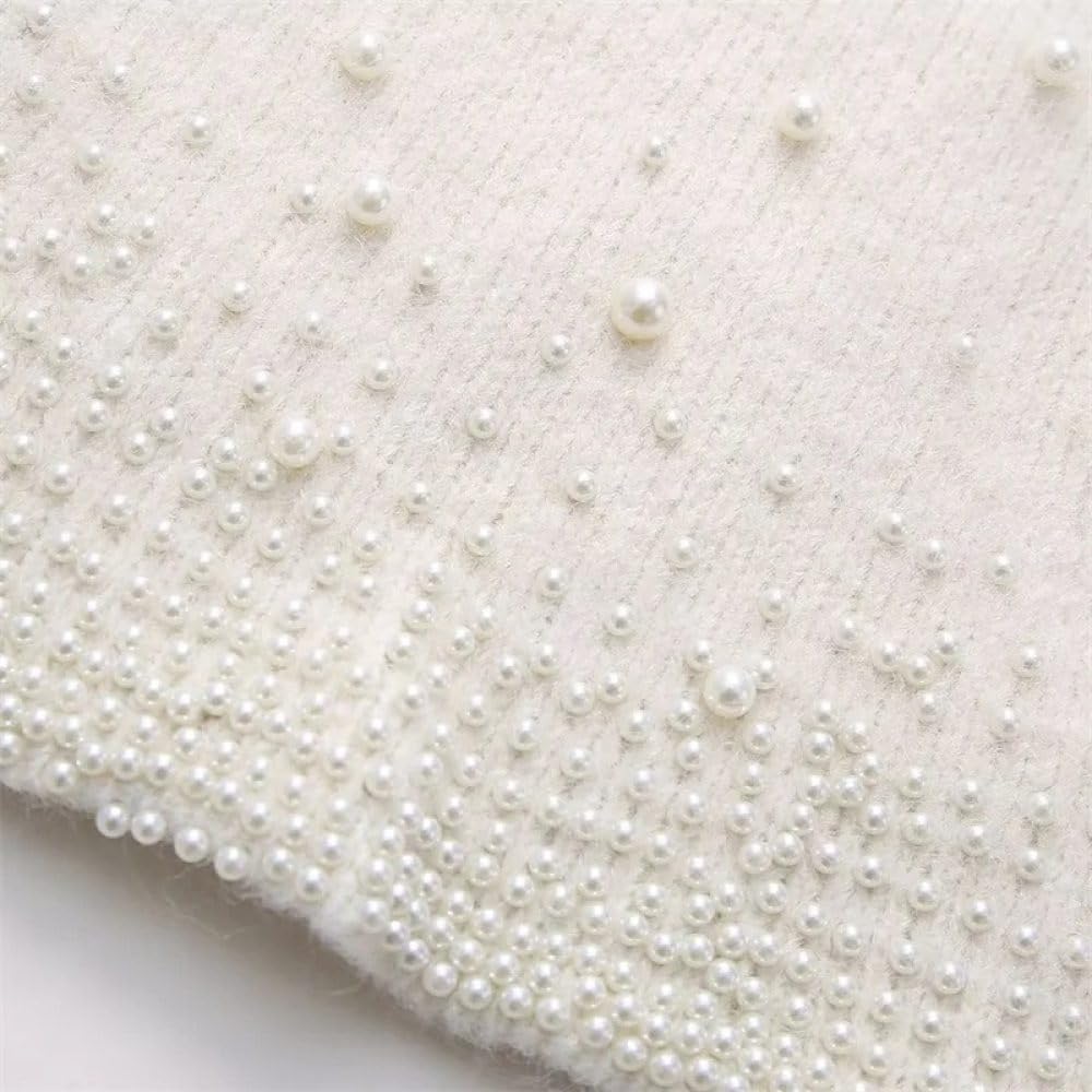 SWEPER Falda Corta De Mujer - Falda De Punto con Decoración De Perlas Artificiales para Mujer, Elegante, Cintura Elástica, Minifalda De Corte A, Invierno