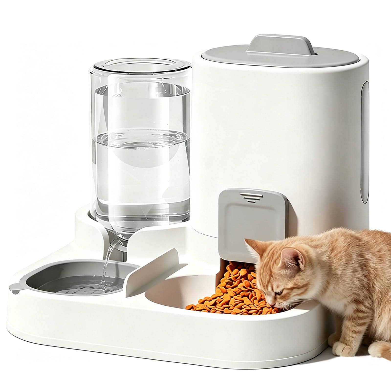 CALLECK Comedero y Bebedero Automático 2 en 1 para Perros y Gatos | Depósito Grande 1.6 kg Comida y 0.8 L Agua, Protección Antipolvo, Base Antideslizante, Desmontable para Limpieza Sencilla