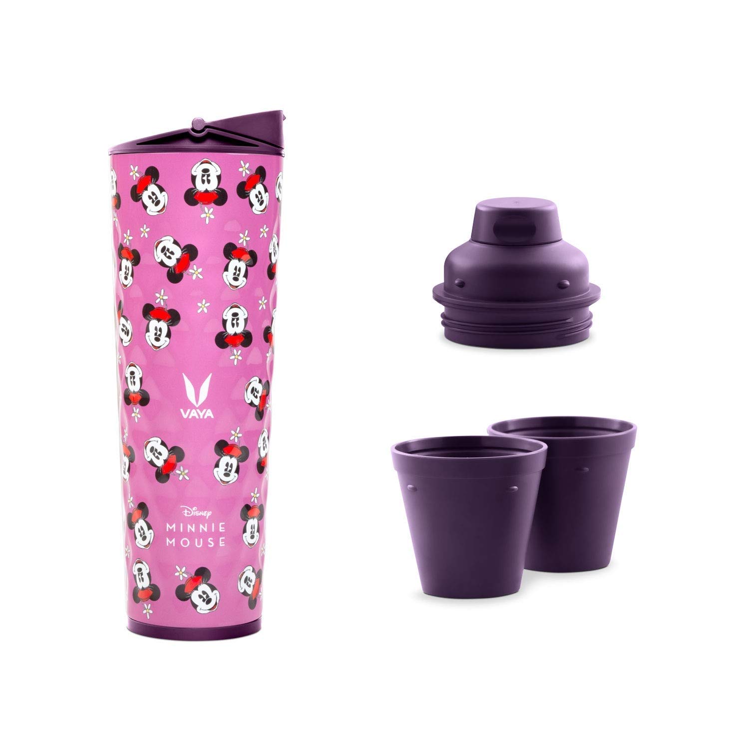 VAYA DRYNK Stainless Steel Water Bottle for Office, 600ml Insulated Water Bottle with Sipper, Gulper Lid, and 2 Tumblers, Hot and Cold Thermos Flask for Adults, Leakproof Travel Bottle,Minnie