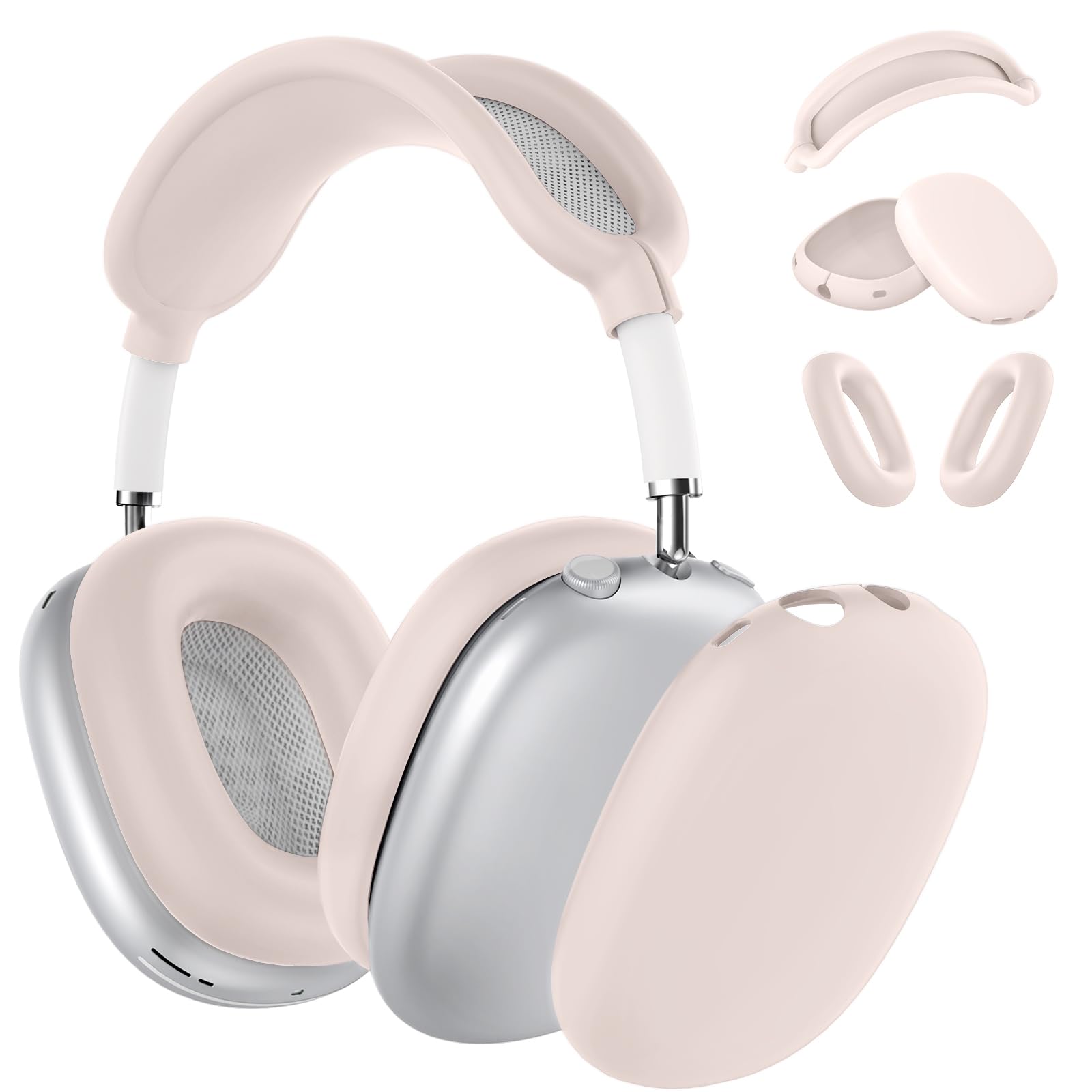 AirPods Maxヘッドフォン用シリコンケースカバー 傷防止 イヤーパッドケースカバー イヤーカップカバー/ヘッドバンドカバー AirPods Max用アクセサリー ソフトシリコンスキンプロテクター Apple AirPods Max用 (アイボリー)