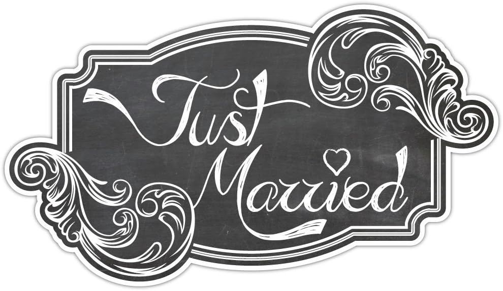 VictoryStore Magnets - Just Married Rectangle Scroll Car Magnet, Set of 2