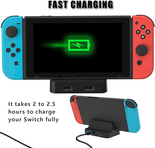 Vista 3 de ECHZOVE Base de carga compatible con Nintendo Switch o Switch OLED, estación de carga de múltiples interruptores con 3 puertos USB 2.0, soporta