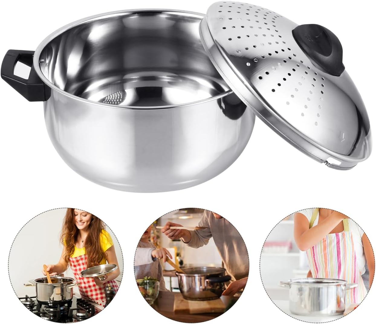 Hemoton Stainless Steel Cooking Pot Pasta Pot Noodles Cooking Pot with Strainer Kitchen Cookware 16CM/6.3inch Diameter