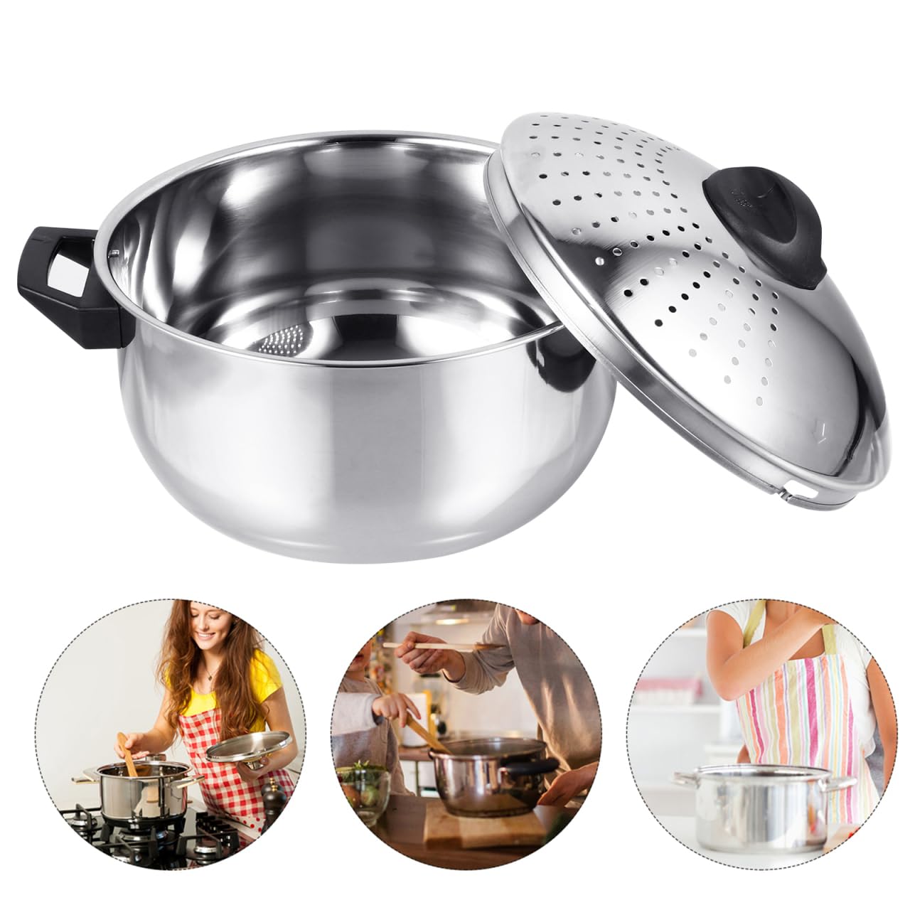 HEMOTON Olla de cocina de acero inoxidable de 16 cm para pasta con fideos de cocina con colador de utensilios de cocina