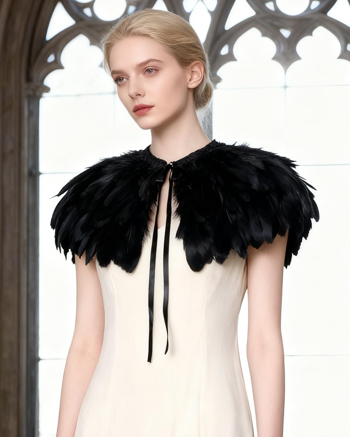 keland Feder Cape Stola Schwarz Weiß Beige Schal Halloween-Kostüm