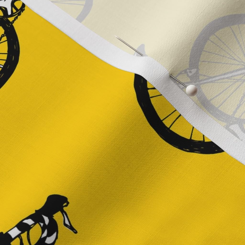 Spoonflower Fabric - De Bicycles Black White Yellow Bright Summer Bicycle Sports Bike Printed on Petal Signature Cotton Fabric by The Yard - Sewing Quilting Apparel Crafts Decor