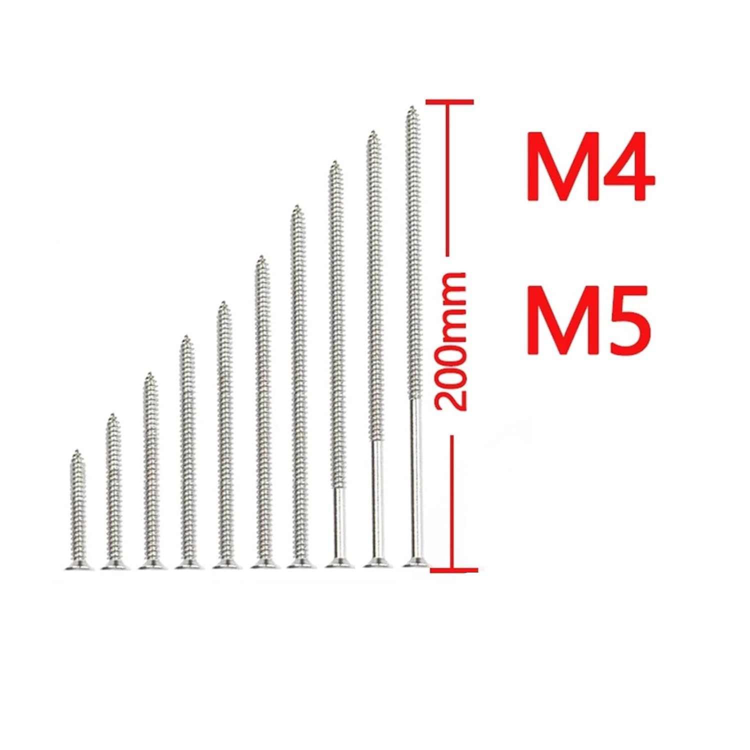 M4 M5 304 Stainless Steel Flat-Head Extended Self-Tapping Screws for Switch Socket Panel Countersunk Wood Long(190mm(10pcs),M4)
