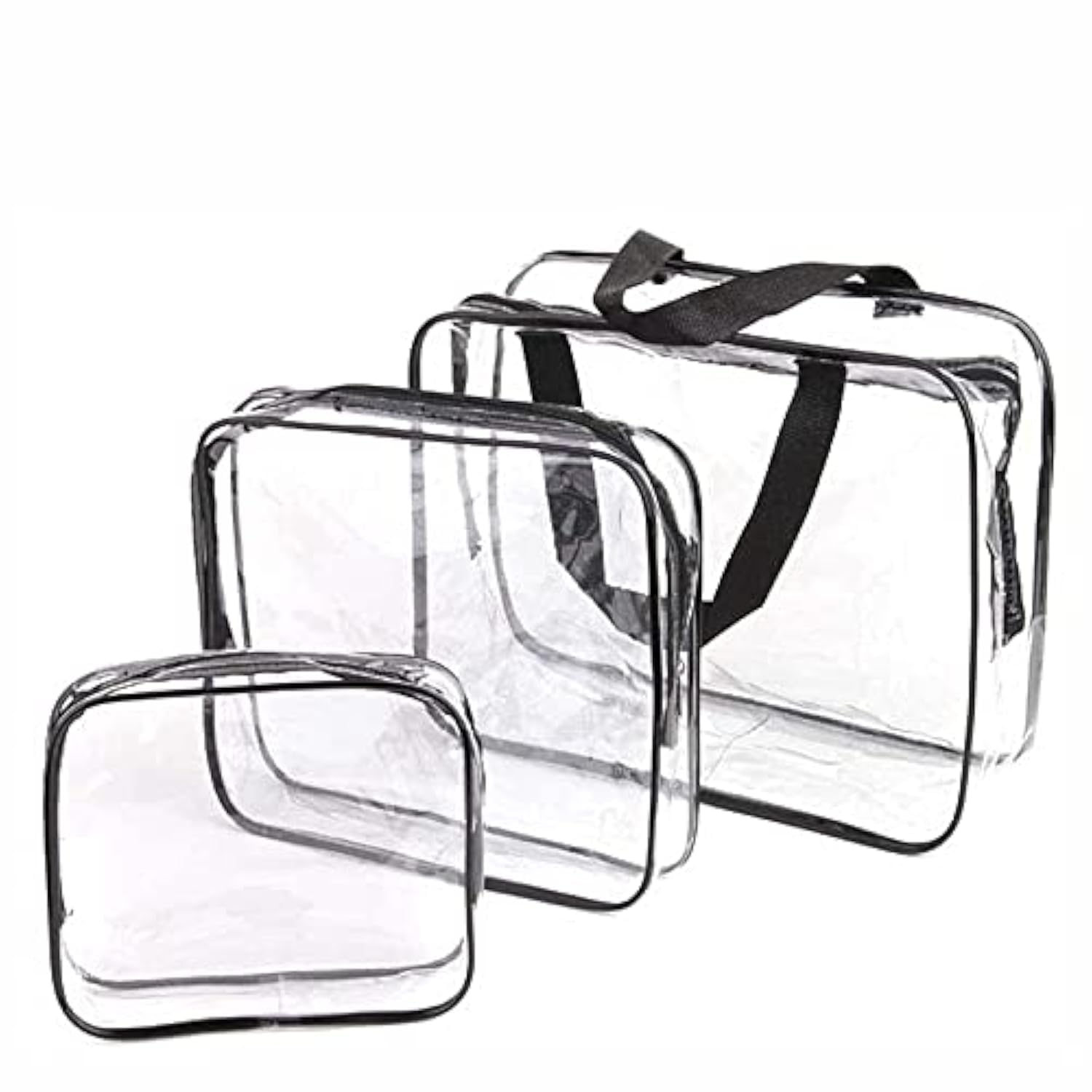 Clear Travel Toiletries Bag, 3 in 1 Wash & Makeup Bags with Zippers Travel Accessories Portable PVC Travel Wash Bags Waterproof Cosmetic Makeup Bags for Women and Men (Black) - 3Pcs