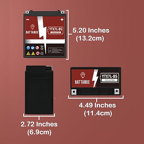 Miniatura 3 de Battanux YTX7L-BS Batería y batería de motocicleta, sellada SLAAGM 12V7Ah ATVUTVMoto de nievemoto de moto, batería sin mantenimiento y sin