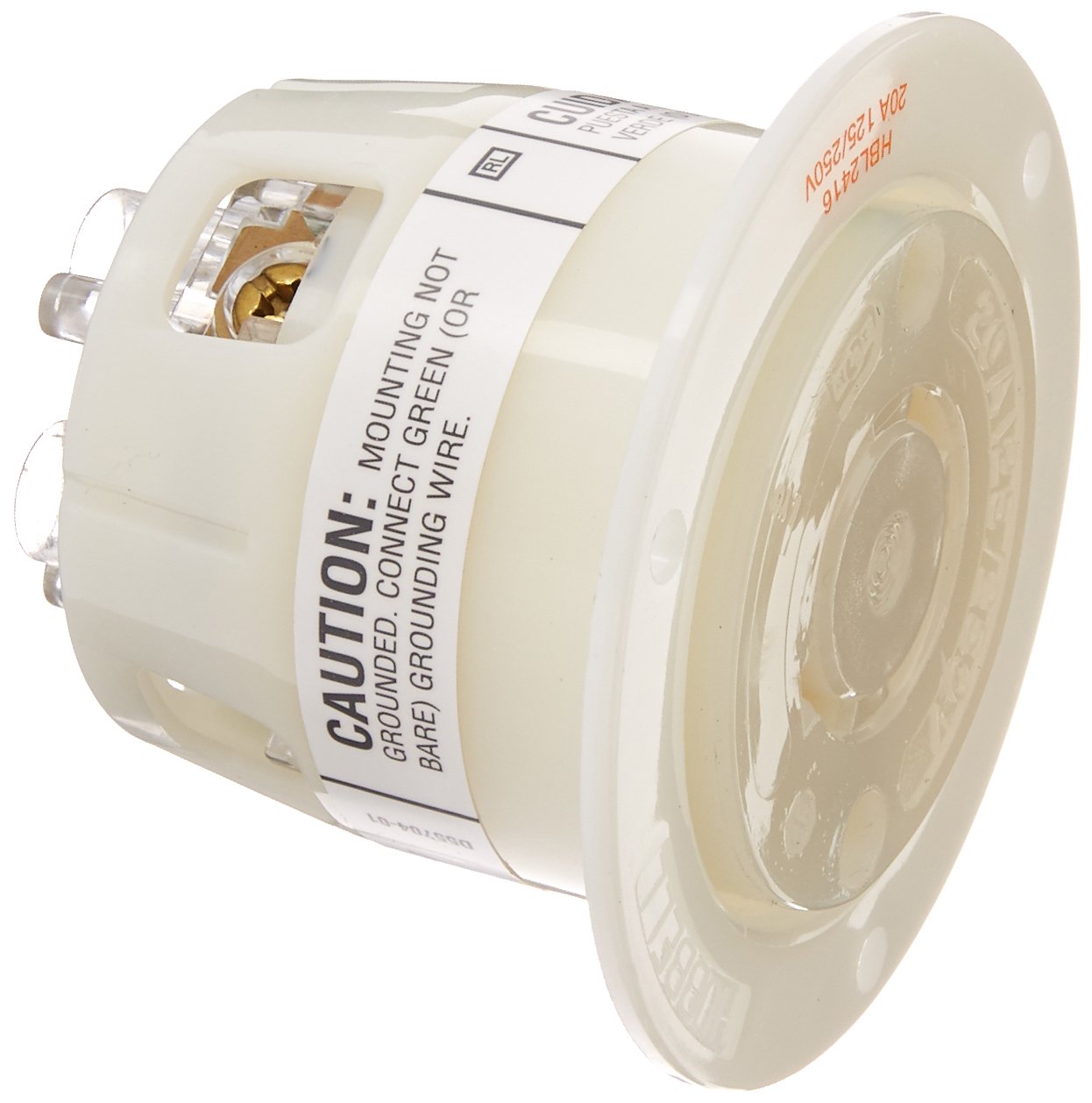 Locking Devices, Twist-Lock, Industrial, Flanged Receptacle, 20A 125/250V, 3-Pole 4-Wire Grounding, L14-20R, Screw Terminal, White