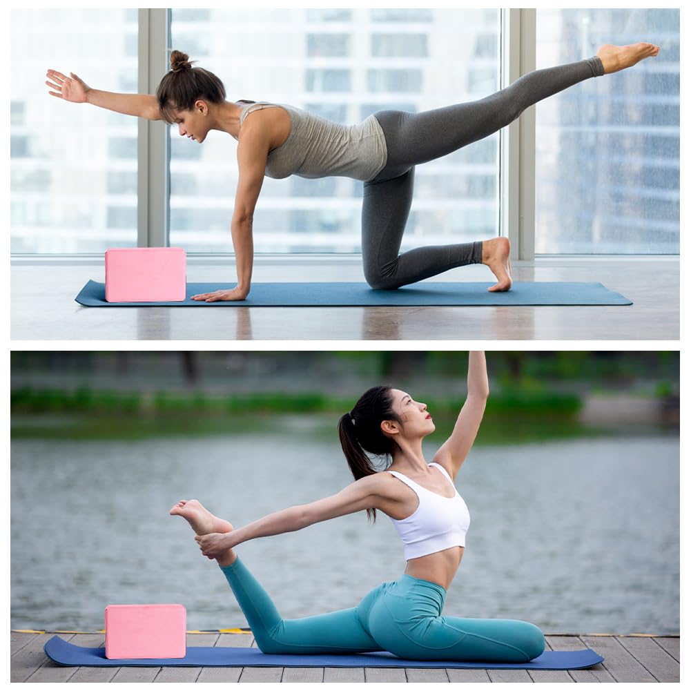 Flintronic Lot de 2 Blocs de Yoga, Brique Yoga EVA de Haute Densité, Briques de Mousse de Fitness, Briques Professionnelle, pour Pilates, Étirement, Méditation, Accessoires de Fitness, 23 * 15 * 8cm