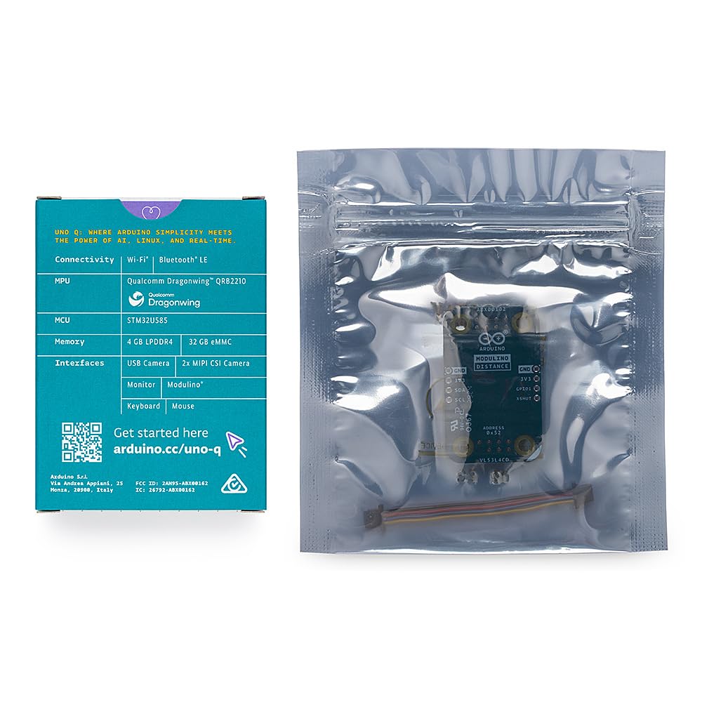 Arduino® UNO™ Q 4GB Modulino® Distance Bundle: Rilevamento Ostacoli e Prossimità TOF