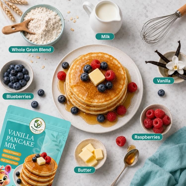 Image of Vanilla Millet Pancake Mix, 150g (Pack of 2) | Eggless, Gluten-Free, High Sprouted Protein | No Refined Sugar