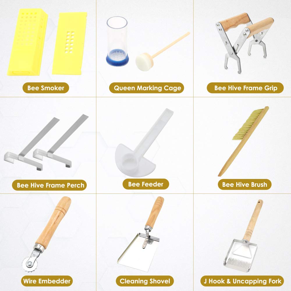 Kit de Herramientas de Apicultura 12pcs Kit de Suministros de Apicultura Accesorio de Apicultura Conjunto de Equipo de Apicultura Durable con Traje de Apicultura, Abejas Cepillo de Colmena
