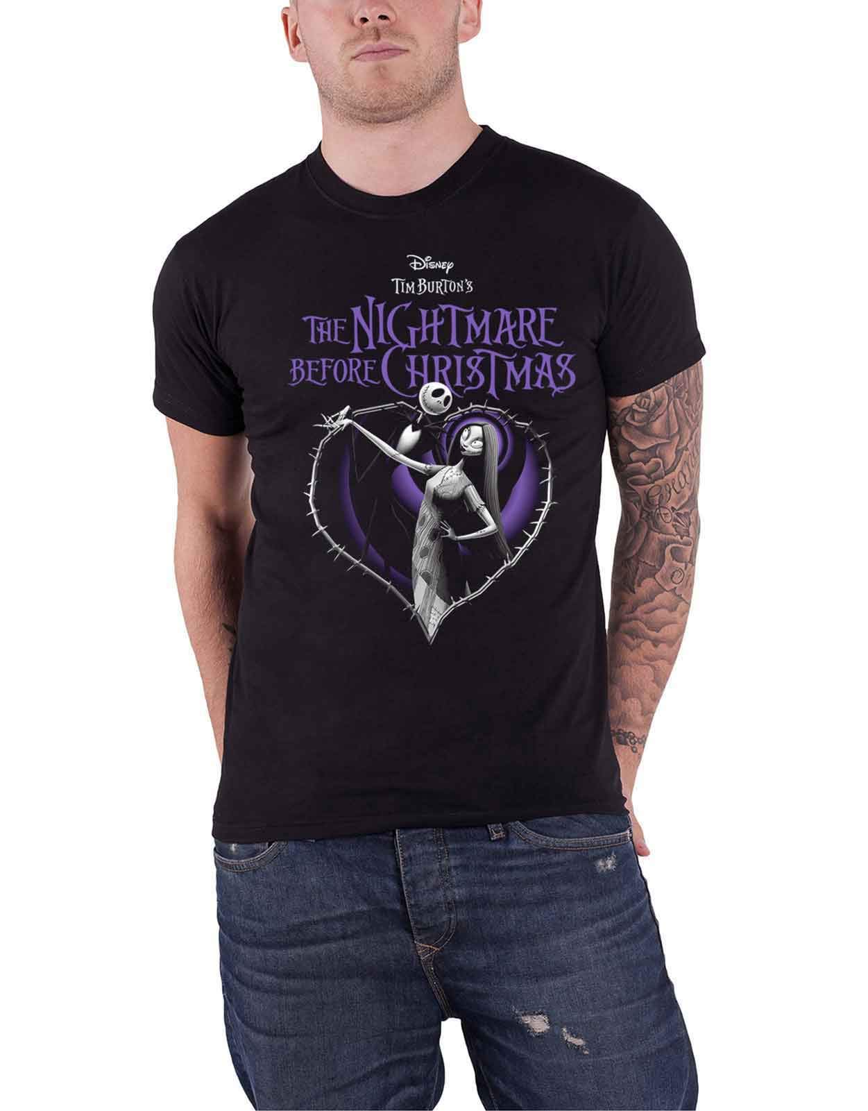 Disney T Shirt The Nightmare Before Christmas Purple Heart Official Mens Black XXL