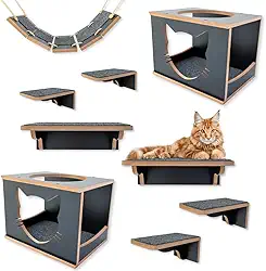 Playground para gatos com 9peças Premium com Prateleiras Nichos Já Montados (PRETO)