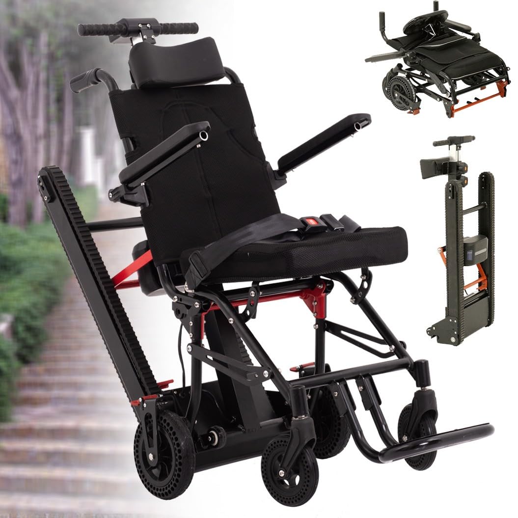 Salvaescaleras para Personas Mayores,Salvaescaleras Eléctrico con Orugas,Silla Elevadora De Escaleras Plegable Ligera,Silla De Ruedas Manual 2 En 1,Motor Sin Escobillas De 1200 W A