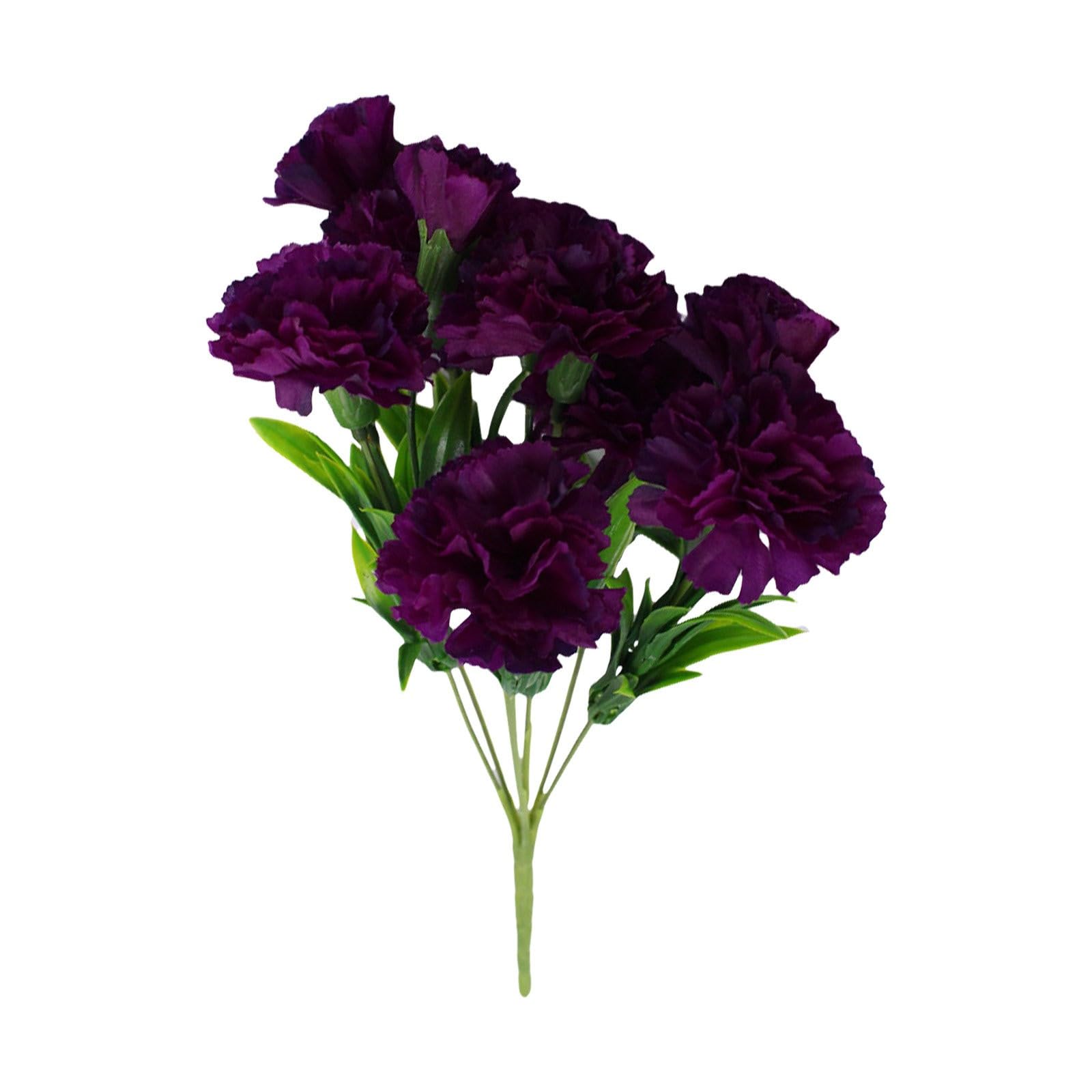 JHOMERIT Fake Flowers 11 Heads Artificial Carnation Artificial Flowers for Outdoors Purple Artificial Silk Fowers Faux Carnation Spring Home Decor for